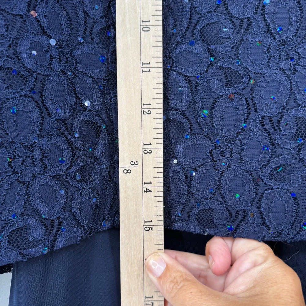 Jessica Howard Navy Blue Sequin Lace Dress/Jacket Set 6P Formal Evening Wedding